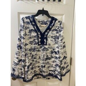 Tory Burch 100% Silk Top Blouse Shirt Blue Frenesi Toile Floral size xs